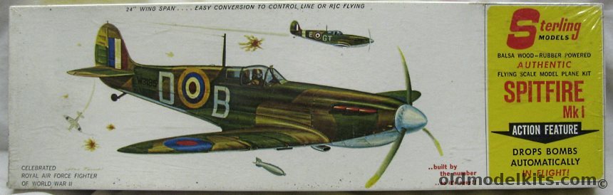 Sterling Spitfire Mk.I Drops Bombs in Flight - 24 inch Wingspan for RC / Control Line / Freeflight, A19 plastic model kit